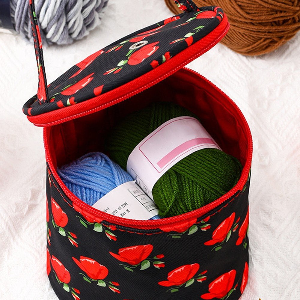 Empty Small Yarn Storage Organizer Bag, Portable Yarn Storage Bag, Round Knitting Bag, Zipper Crochet Bags Knitting Organizers Handbag for Yarns Sewing Tools