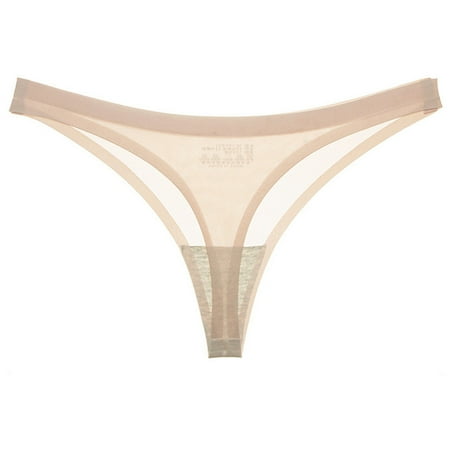 GZWYHT Thongs for Women Clearance No Show Underwear Fashion Female Underwear Sexy Transparent Ice Silk Low Waist Seamless T-thong Womens Underwear Sexy Underwear Sexy Panties Beige M