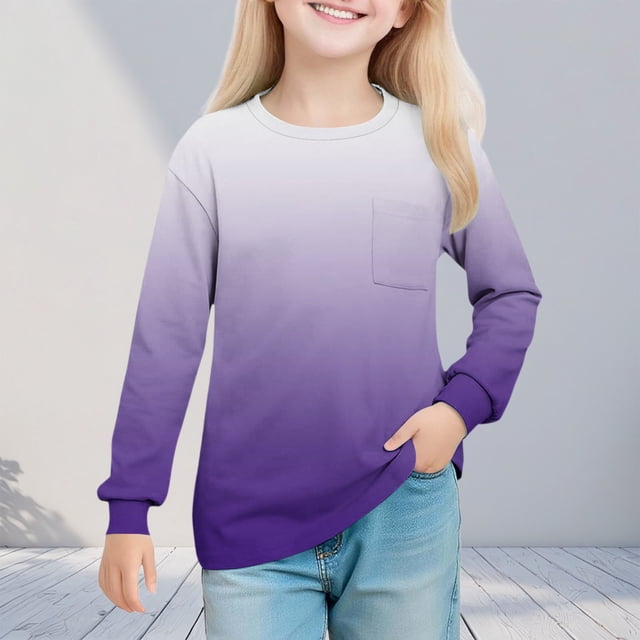 Cowsor Girl's Crew Neck Tie Dye Sweatshirts with No Hood Casual Color Block Long Sleeve Pullover Tops