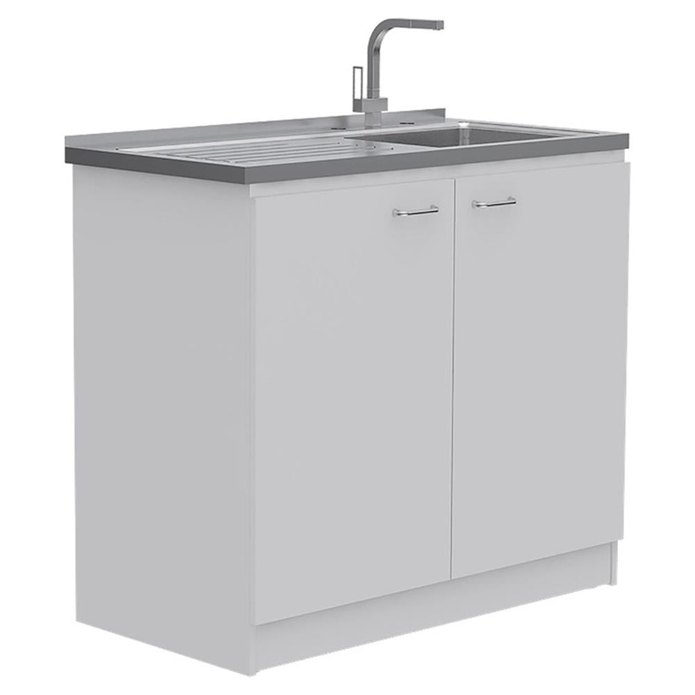 Belmont 2 Piece Kitchen Set, Napoles Utility Sink + Della 60 Pantry, White