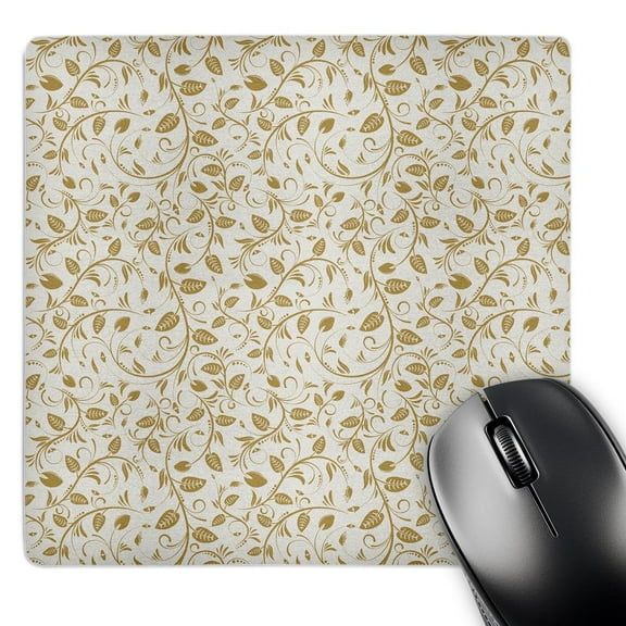 3dRose, Gold and White Elegant Leaves, MousePad