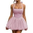 thumbnail image 2 of Women Sleeveless Halter Dress Casual Tie Up Backless Corset Bubble Beach Party Dress Pink L, 2 of 6