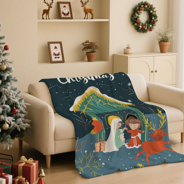 Manta de franela con estampado navideño, cómoda y suave, ideal para el sofá del dormitorio, decoración navideña, 130 x 100 cm.