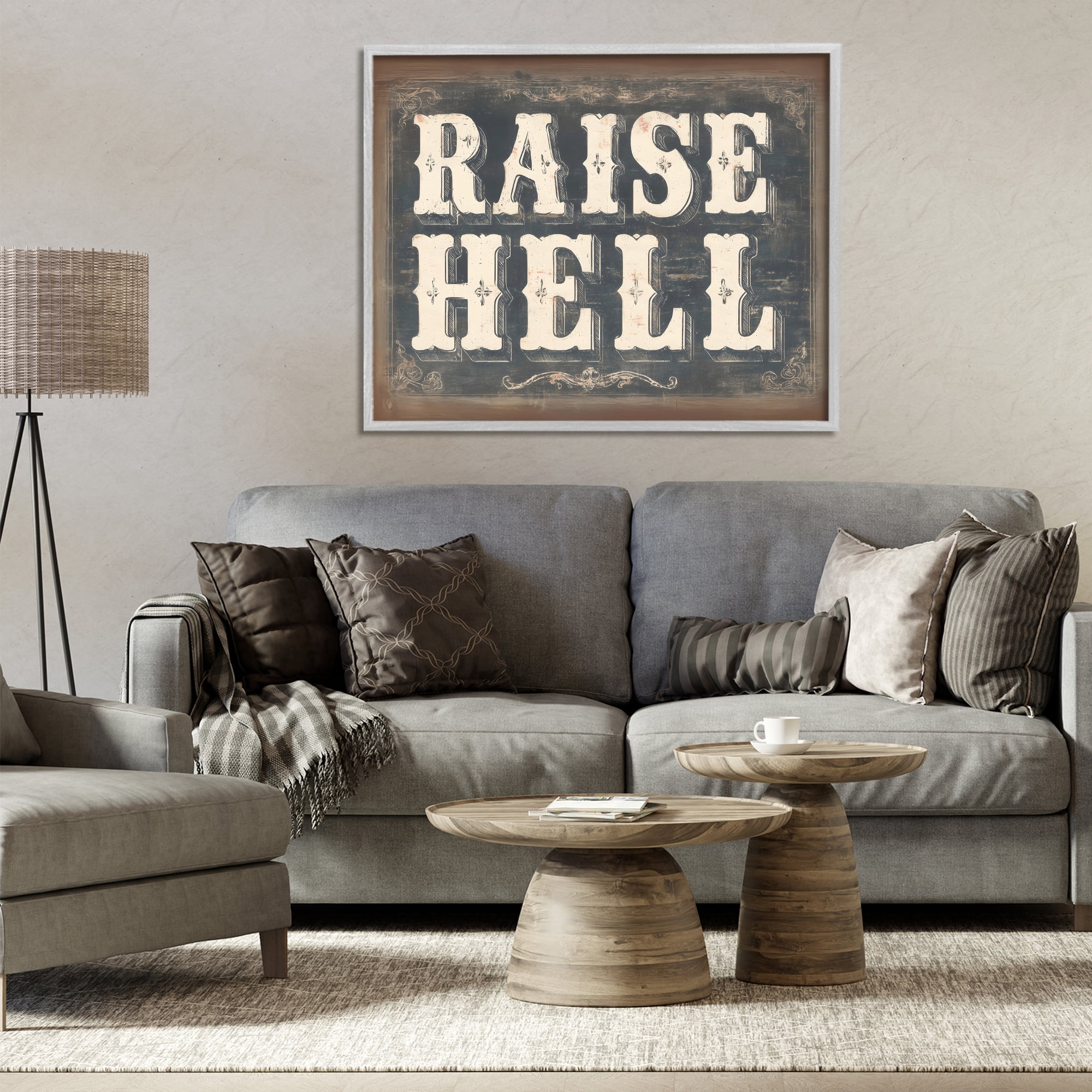 Stupell Industries Raise Hell Vintage Western Gray Framed Giclee Art, design by Arlington Prints