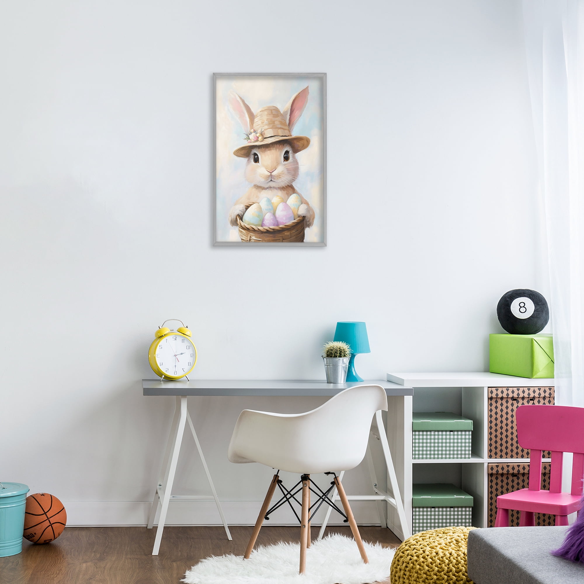 Stupell Industries Bunny with Easter Egg Basket Gray Framed Giclee Art, design by The Prints Vibe