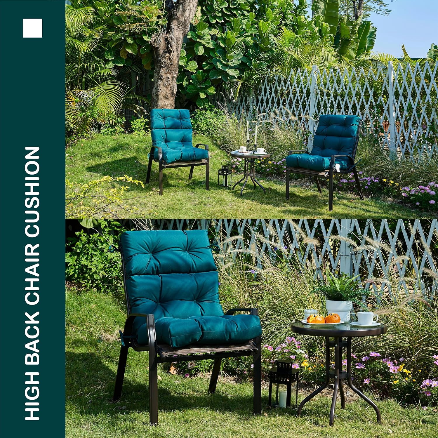 YOOZEKU Outdoor High Back Adirondack Rocking Chair Cushions set of 2,Waterproof Tufted Patio Seat Cushions for Outdoor Furniture with Ties,45x22 Inch, Dark Green