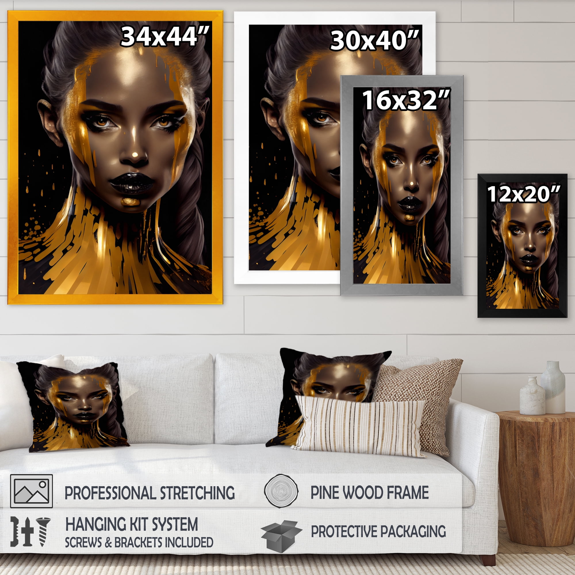 Designart Sensual Liquid Gold Woman IV Framed Wall Art