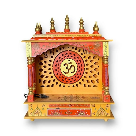 Wooden Temple For Home| Handcrafted Hindu Hanging Puja Mandir / DevGhar / Mandap For Worship Home Decor Or Office Household Shrine for Pooja