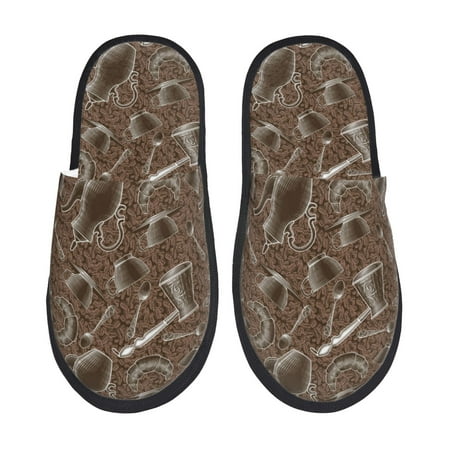 Balery Coffee pots Slient Indoor Furry Fleece Comfort House Shoes Soft Non-Slip Home Shoes Cotton slippers House Slippers-- Medium