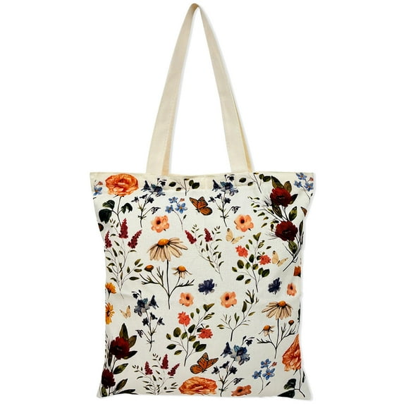 allydrew Zippered Canvas Tote Bag, Reusable Grocery Shopping Bag, Vintage Floral
