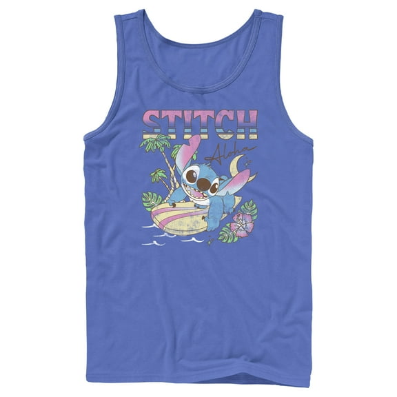 Men's Lilo & Stitch Surfing Stitch Tank Top Royal Blue Small