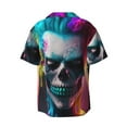 thumbnail image 6 of Lsque Modern Abstract Colorful Skull A print Men's Cuban Collar Short Sleeve Shirt Summer Beachwear Casual Button Down Fashionable Vacation Leisure Shirt-X-Large, 6 of 7
