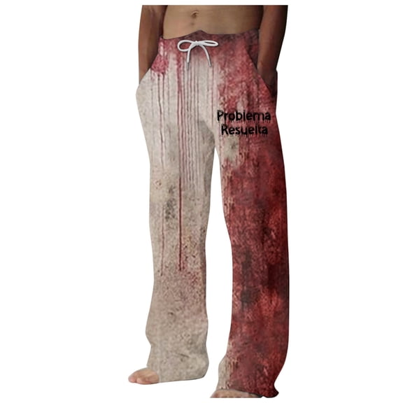 Valora Men Halloween Casual Pants Loose Comfortable Printed Trousers Brown M