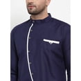 thumbnail image 2 of eloria Indian Traditional Navy Blue Solid Straight Cotton Blend Kurta For Men's, 2 of 6