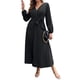 thumbnail image 5 of Sunloudy Vestido casual para mujer, cuello en V, manga larga, color sólido, cintura alta, plisado, vestidos largos con cinturón Sunloudy S M L XL, 5 of 8
