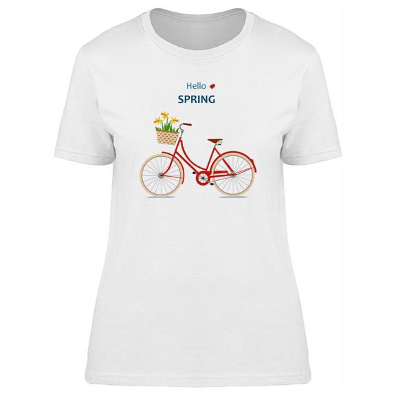 Red Bike Hello Spring T-Shirt Women -Image by Shutterstock, Female Small