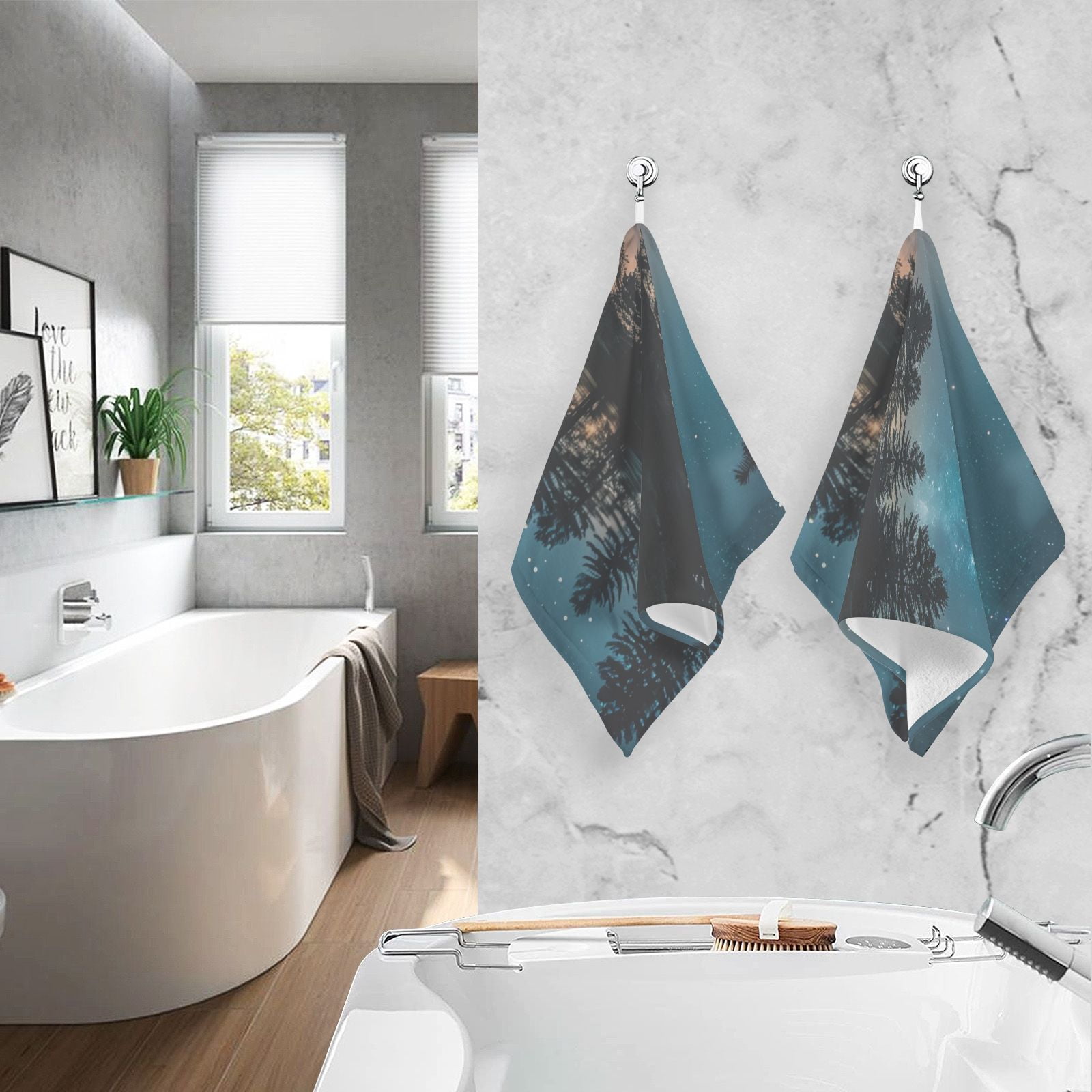 Strarry Sky Lake Hand Towels Cotton Bath Towels Large Face Towels Absorbent for Bathroom 2 Packs