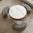 thumbnail image 5 of Modern Lift-Top Round Coffee Table with Hidden Storage & 3 Nesting Ottomans - Walnut Veneer & Sintered Stone Top, Space-Saving Design for Living Room, Apartment, 5 of 8