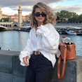 thumbnail image 6 of Women'S Pleated V Neck Puff Long Sleeve Button Down Blouse White XL, 6 of 8