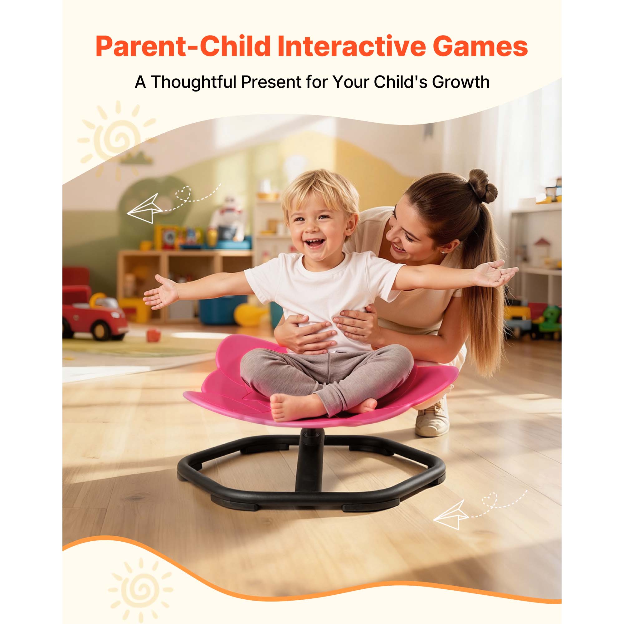 KFFKFF Kids Rotating Chair, 220 lbs Capacity, Elephant-Shaped Sensory Spinning Seat, Autism-Friendly Toy with Stable Metal Base, Toddler Spin Chair for Balance, Coordination, and Focus, Red