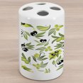 thumbnail image 1 of Botanical Ceramic Toothbrush Holder, Demonstration of Fresh Olive Branches in Abstract Concept, Decorative Versatile Countertop for Bathroom, 4.5" X 2.7", Green White and Charcoal Grey, 1 of 4