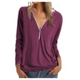 thumbnail image 2 of kayannuo Fall Clothes For Women Women's Solid Long Sleeve T-Shirts Loose Casual Daily Zipper T-shirt Plus Size Purple, 2 of 7