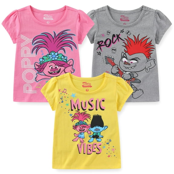 DreamWorks Trolls Poppy Branch Barb Short Sleeve Shirt (Girls), 3 Pack, Sizes 3T-7