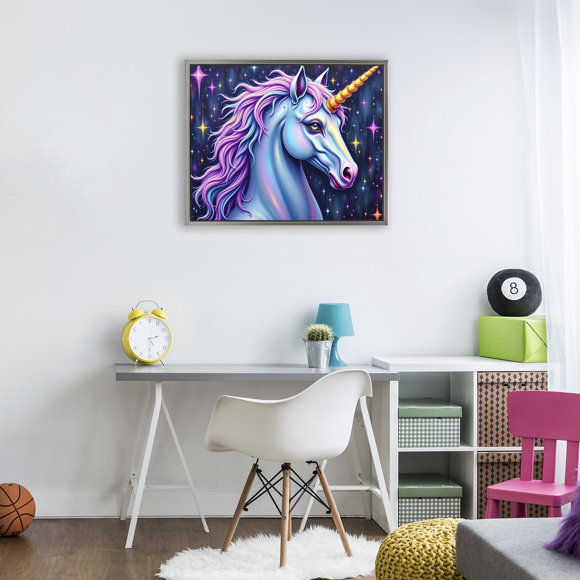 Stupell Industries Star Dancer Unicorn Gray Framed Floater Canvas Wall Art, design by Tabz Jones