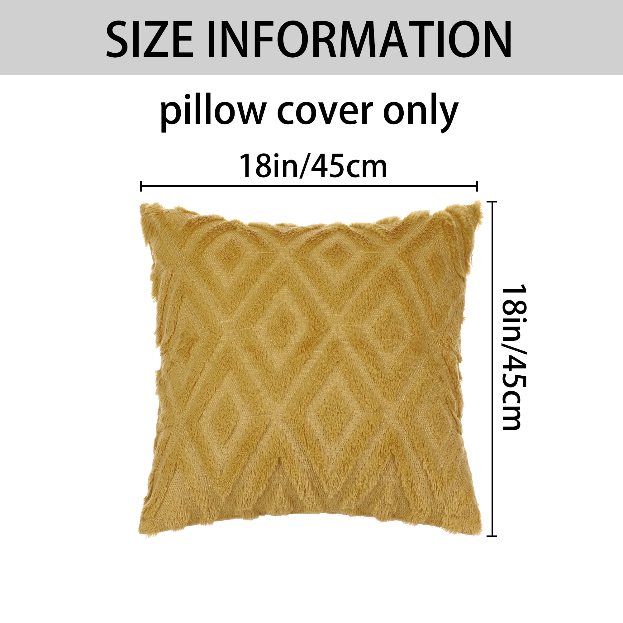 Unique Bargains Shaggy Plush Throw Pillow Covers Couch Pillow Covers (2 Count) Yellow-1 18" x 18"