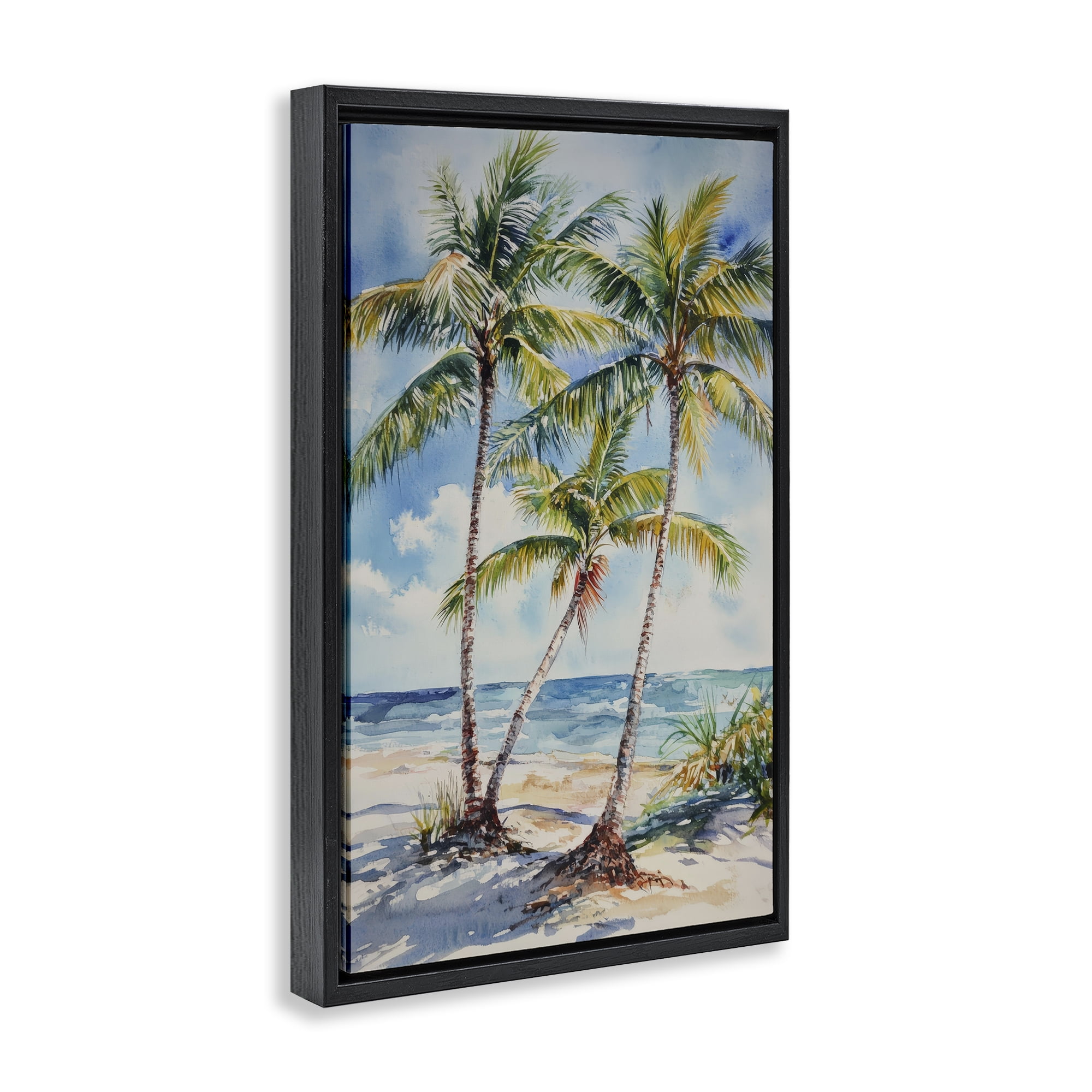Stupell Industries Windy Palm Trees on Shore Black Framed Floater Canvas Wall Art, design by Petal Prints Design