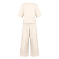 thumbnail image 5 of Womens Linen Set，Women Summer Travel Vacation 2026 Crop Tops Wide Leg Pant Sets Travel Outfits For Women Lounge Travel Sets Summer Casual Dressy Linen Sets Comfy Sets For Women, 5 of 5