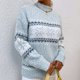 thumbnail image 4 of Suéter Suéter de punto para mujer, medio cuello alto, estampado de copos de nieve, jerséis de ganchillo, manga larga, estilo navideño, traje informal para vacaciones Ygjytge Azul T S para Mujer, 4 of 6