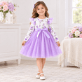 thumbnail image 3 of Lanbubble Toddler Girls Long Sleeve Dress Floral Tulle Dress with Ruffle Shoulders, 3-7 Years, 3 of 7