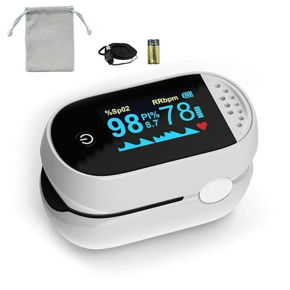 SUWU Oximeter, Features Oximeter with Alarm, Fingertip Pulse Oximeter, Oxygen Monitor Fingertip, Features an OLED Large Screen & Bag & AAA Batteries & Lanyard White