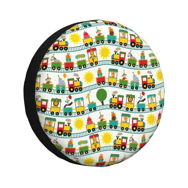 Bingfone Train With Animals for Spare Tire Cover Weatherproof Universal Wheel Protectors for RV Camper Travel Trailer SUV Truck-16 inch