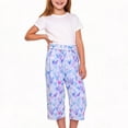 thumbnail image 4 of Girls Wide Leg Pants Gradient Heart Print Elastic Waist Loose Fit Cotton Culottes Casual Summer Trousers for Girls, Purple, Sizes 7-8, 4 of 6