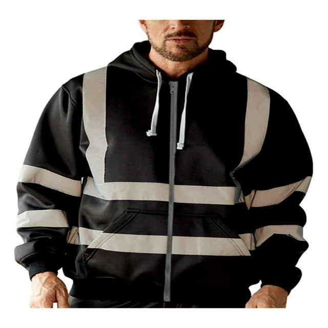 MesaSe Men Lightweight High Visibility Reflective Strip Hoodie Work Jacket