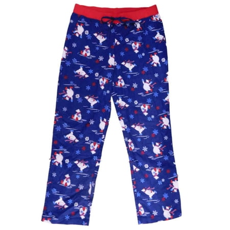 Womens Blue Polar Bear Print Flannel Sleep Pants Lounge & Pajama Bottoms
