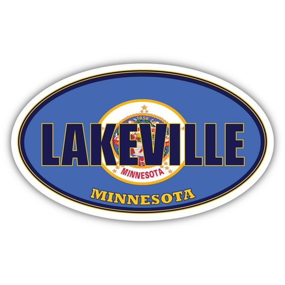 Lakeville City Minnesota State Flag | MN Flag Dakota County Oval State Colors Bumper Sticker Car Decal 3x5 inches