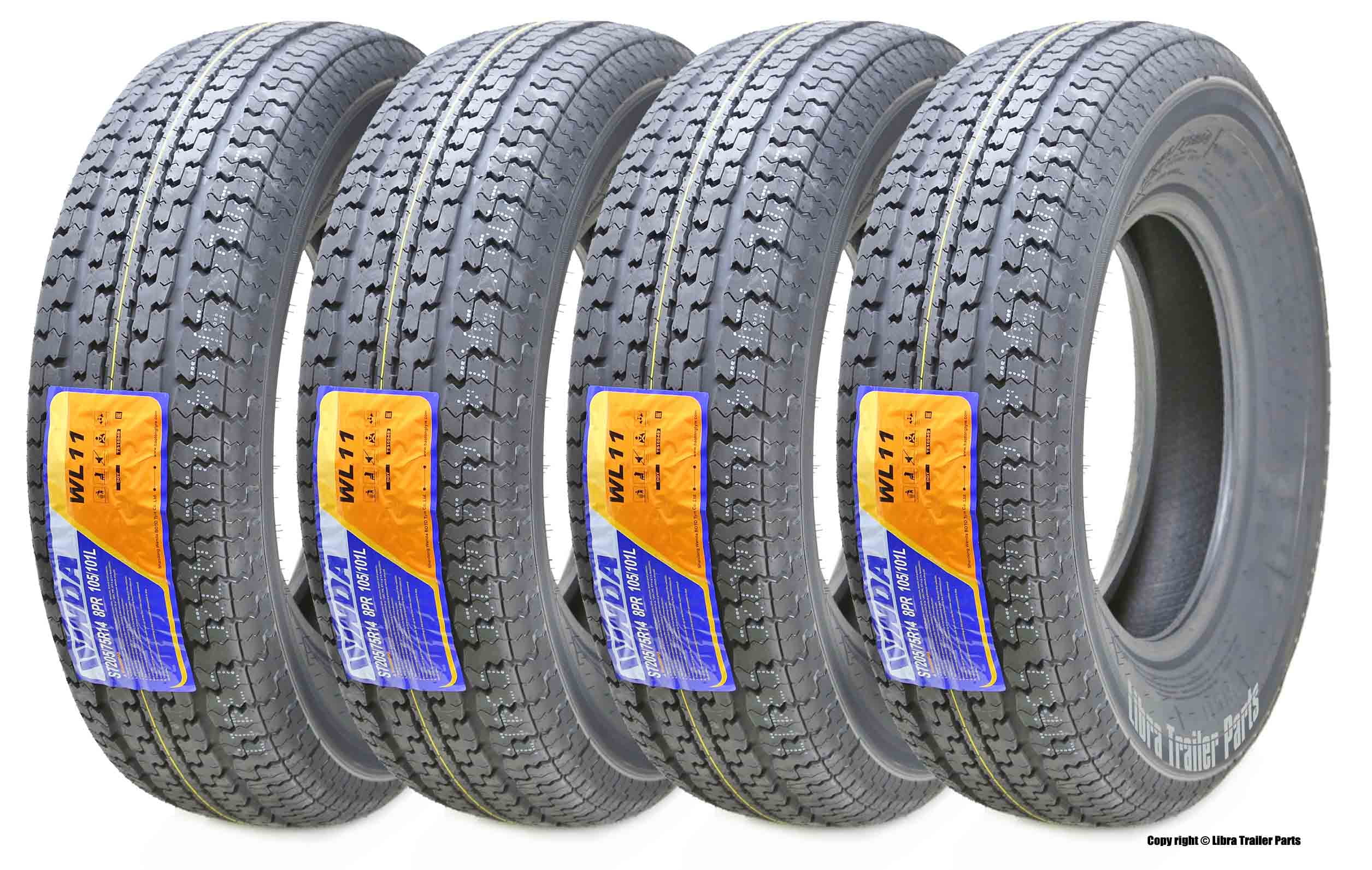 Set of 4 New Premium WINDA Trailer Tires ST 205/75R14 8PR Load Range D