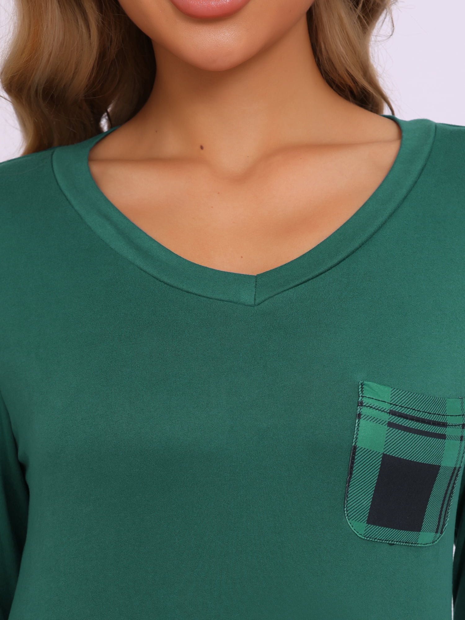 DARING DIVA Women's  Long Sleeve Plaid Soft Fall Pajama Set with Pockets XS Green