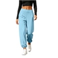 thumbnail image 4 of Side High Slit Pants for Women Elastic Waist Sports Trouser Soft Casual Bottom Loose Wide Leg Hippie Light Blue M, 4 of 7