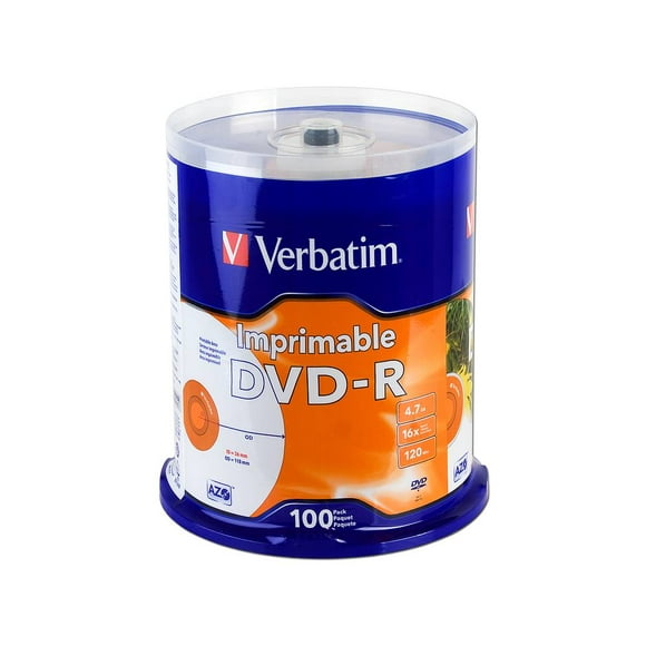 Paquete de 100 DVD-R Imprimible Verbatim 16x, 4.7 GB. Verbatim VB95153