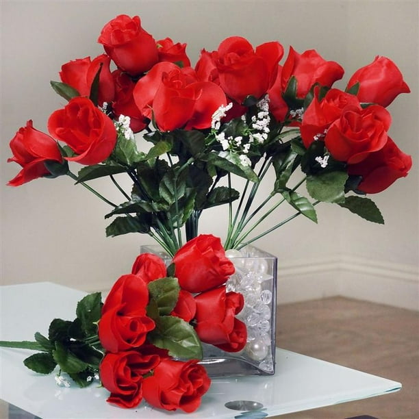 12 Bush Red 84 Rose Buds Real Touch Artificial Silk Flowers