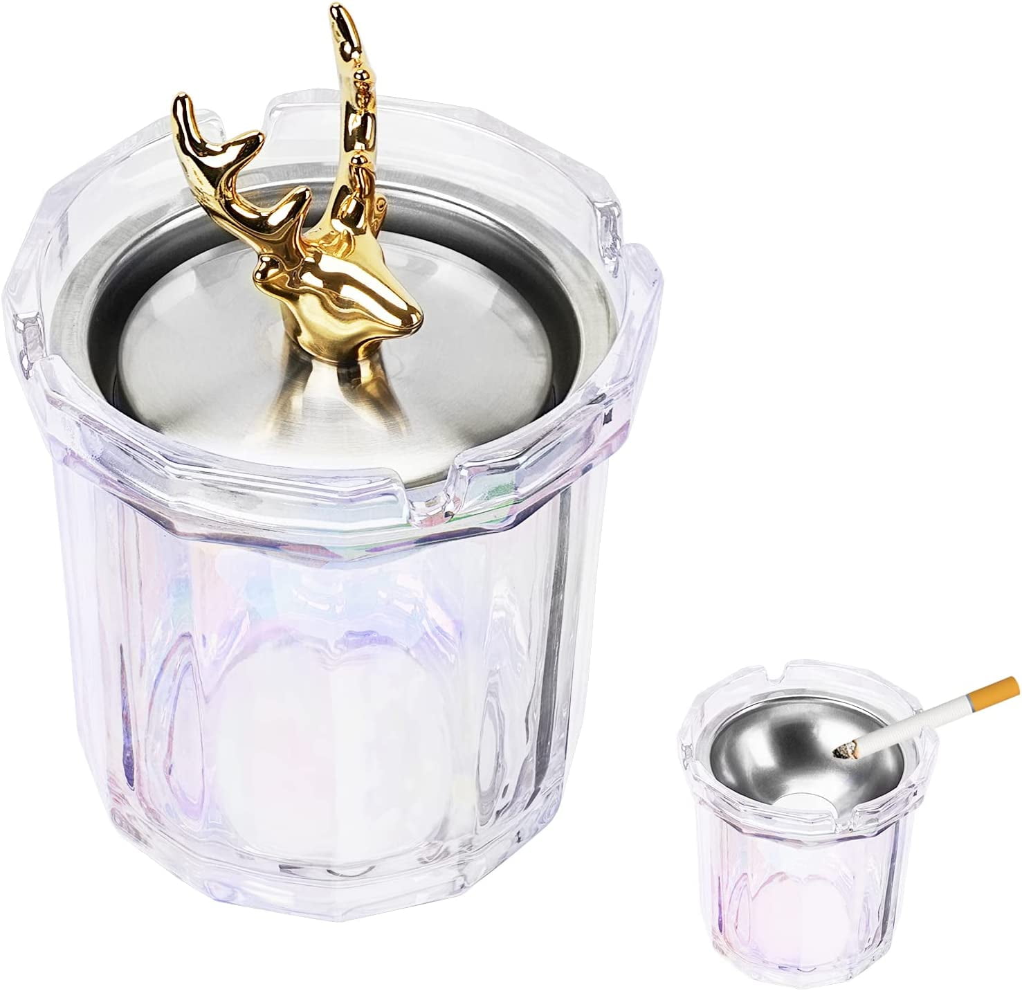 DODAMOUR Glass Ashtray with Lid for Cigarette, Smokeless Ashtray with