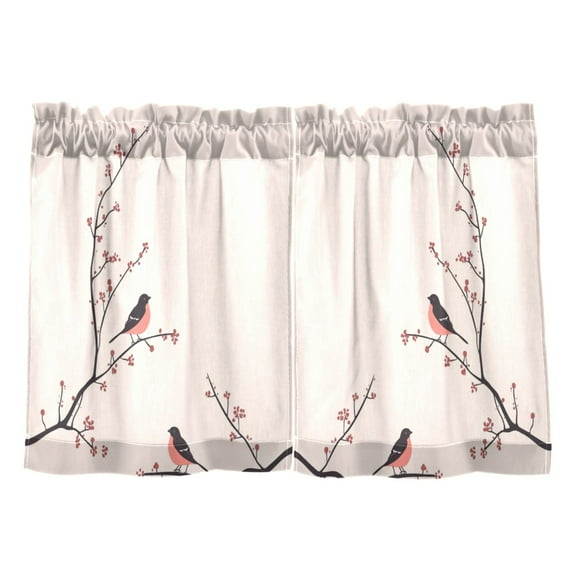 Birds and Flowers Design Kitchen Curtains Tier Set 27x24 Inch 2 Panels Semi Sheer Light Filtering Privacy UV Protection