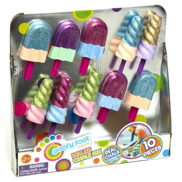 Goofy Foot Glitter Sidewalk Chalk Set - Non-Toxic, Washable Popsicle Shapes for Kids 3 