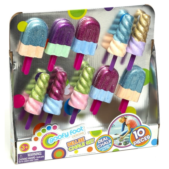 Goofy Foot Glitter Sidewalk Chalk Set - Non-Toxic, Washable Popsicle Shapes for Kids 3