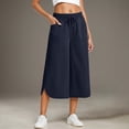 thumbnail image 2 of Pantalones capri deportivos casuales de color liso con cordón para mujer, cintura elástica, para verano, 2 of 6