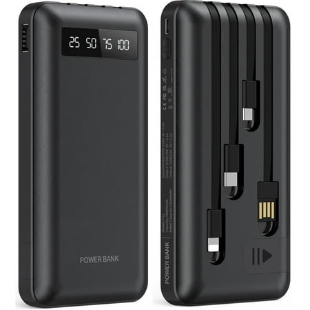 jiumess 20000mah power bank portable charger with cables, usb battery pack for iphone & android cell phone
